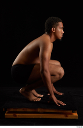 Whole Body Man Black Underwear Average Kneeling Studio photo references